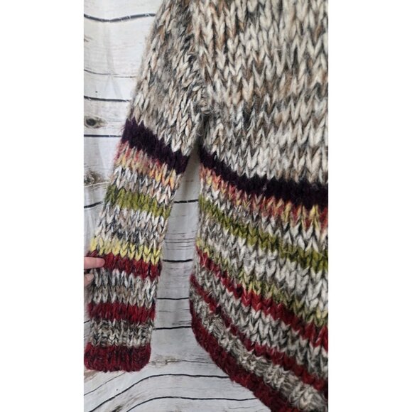 Peruvian Connection Chunky Marled Sweater Cardigan S Alpaca Striped Womens - Picture 3 of 6